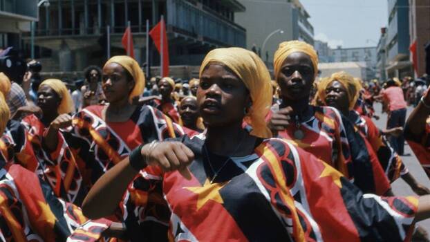 Citizens in Luanda commemorate the fifteenth anniversary of the anti-Portuguese armed revolt led by the National Liberation Front of Angola, a starting point for the Angolan War of Independence, 4 February 1976.