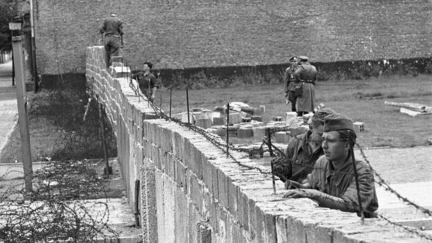 Construction of the Wall on Bernauer Strasse in Berlin, 1961