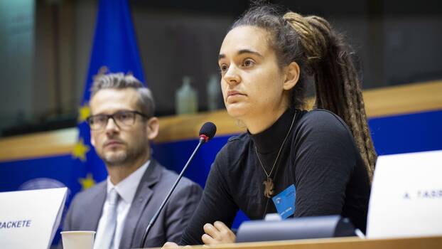 Carola Rackete at a hearing in the European Parliament, 2019.