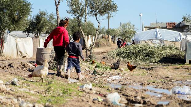 Flüchtlingslager von Jindires im Regierungsbezirk Aleppo, Syrien, 25. Januar 2024. Das Gebiet war am stärksten vom letzten Erdbeben betroffen.