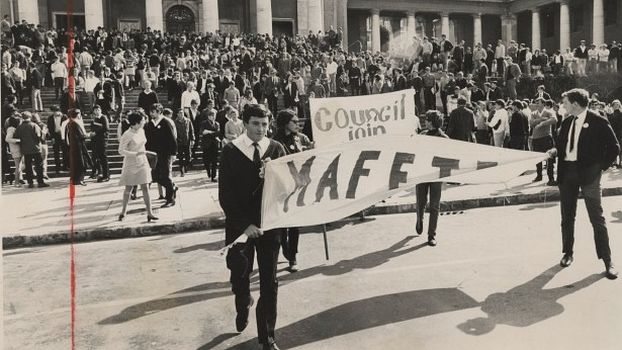 UCT 1968 sit-in protest: marching from Jameson Hall to the Administration Block
