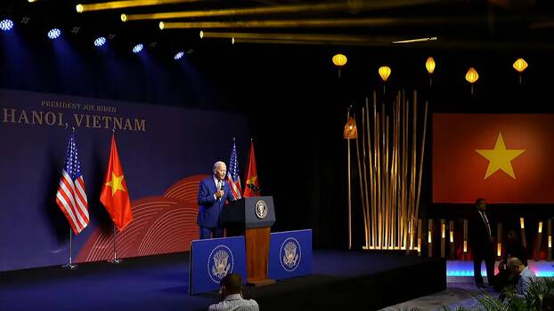 US President Joe Biden addresses a press conference in Hanoi on the first day of his visit to Vietnam, 10 September 2023.