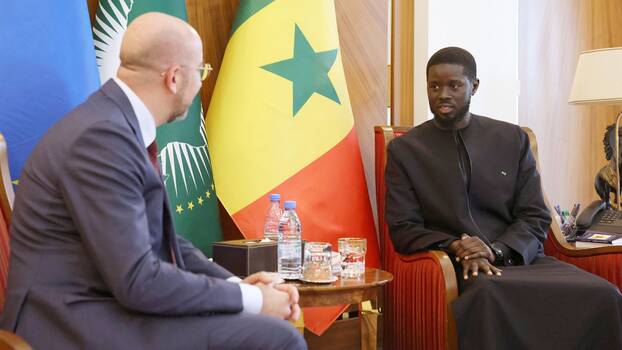Der Präsident des Europäischen Rates Charles Michel trifft sich mit Präsident Bassirou Diomaye Faye in Dakar am 22.4.2024
