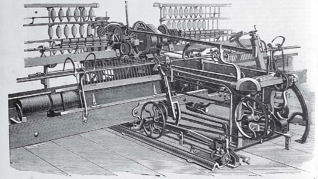 Zeichnung eines automatischen Webstuhls, «Textile Mercury», Zeitung 1892