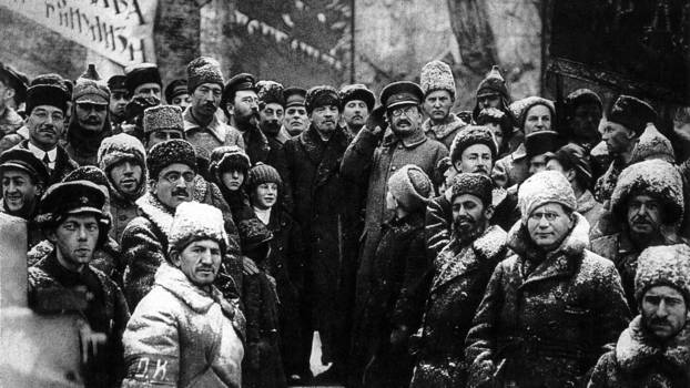 Lenin, Trotsky, and other leading Bolsheviks on the second anniversary of the October Revolution.