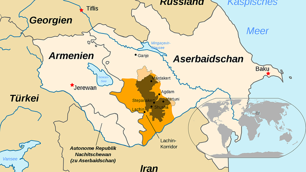 Karte von Artsakh mit beanspruchtem Gebiet