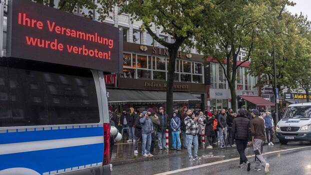 A banned pro-Palestine demonstration takes place in Hamburg, Germany, 21 October 2023.