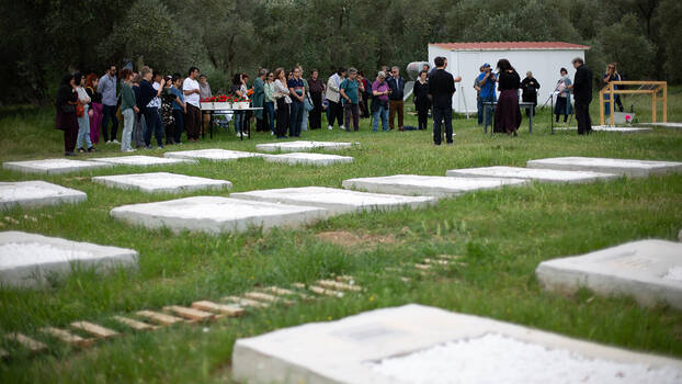 A ceremony at the refugee cemetery near the village Kato Trito on the island of Lesbos, 17 April 2024.