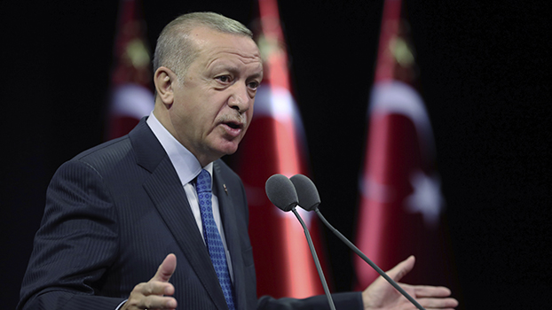 Turkey's President Recep Erdogan speaks during a meeting, in Ankara, Turkey, Tuesday, Sept. 1, 2020.