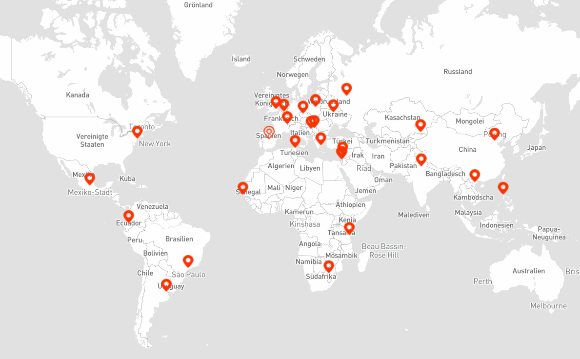 Die 26 Büros der Rosa Luxemburg Stiftung weltweit.