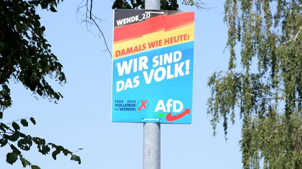 Wahlplakat der AfD in Brandenburg, Juli 2019: «Wende 2.0 - Wir sind das Volk!»
